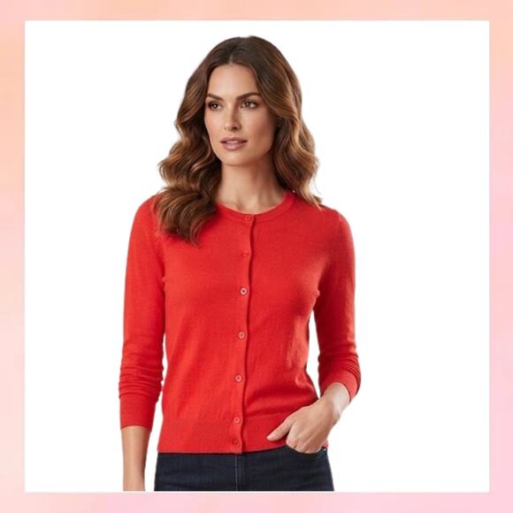 LOFT Tops - LOFT Red Crew Neck Button Down Cardigan Sweater Size L Long Sleeve
